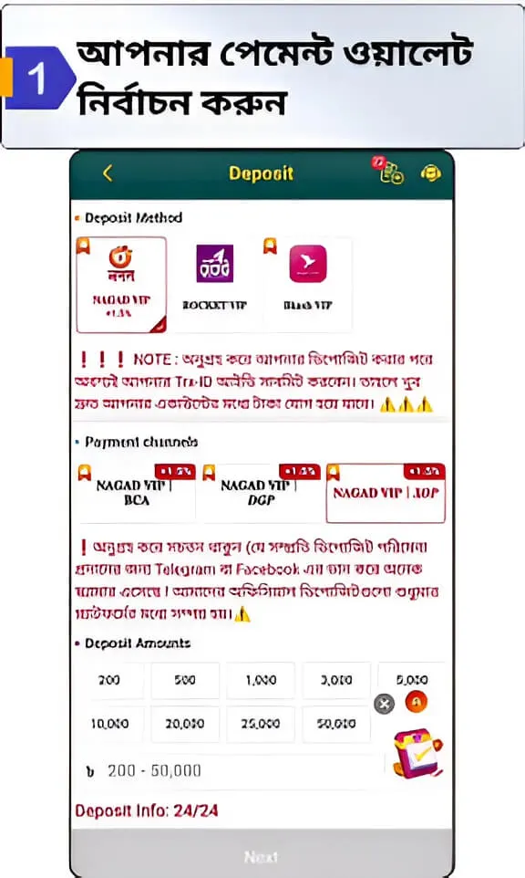 FAST PAYMENT ধাপ ১ — Nagad VIP নির্বাচন করুন