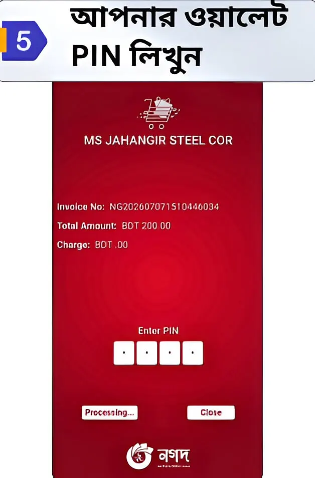 FAST PAYMENT ধাপ ৫ — Nagad পিন প্রবেশ করুন